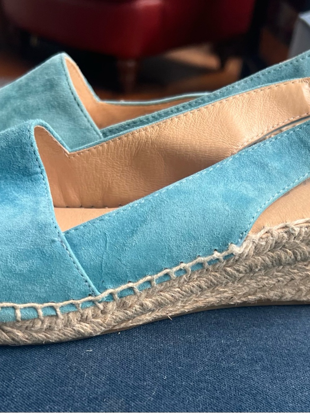 NWOT Carmen Saiz Teal Suede Espadrille Slingback - Picture 6 of 8